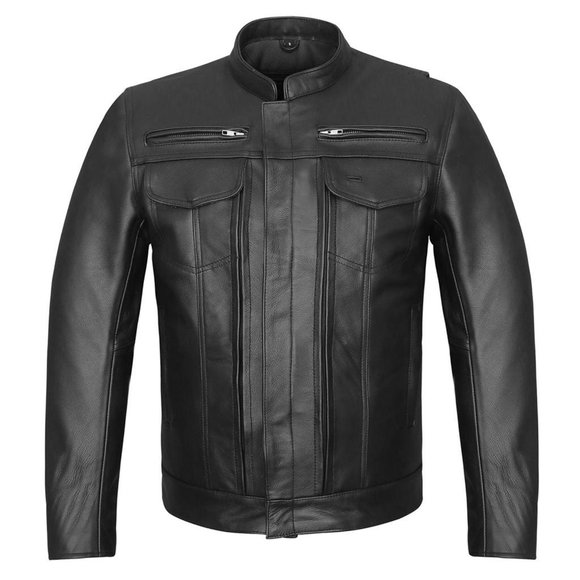 Men's Top Performer Motorcycle Leather Jacket with Double Conceal Carry Pockets